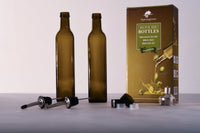 2x Oliefles met schenktuit - Olijfolie/Azijn – 2 x 500ml - Glas - Navulbaar - Inclusief Trechter en doppen