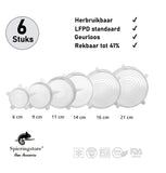 Siliconen deksels - Extra Sterk - Set van 6 Stretch - Flexibele Vershoudbakje - LFGB norm - 41% Rekbaar
