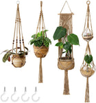 4 Stuks Plantenhangers - Hangpot voor Binnen/Buiten - Bloempot met Kralen - Macramé Touw/Koord Hangplant Houder - Wandhanger - Planthanger