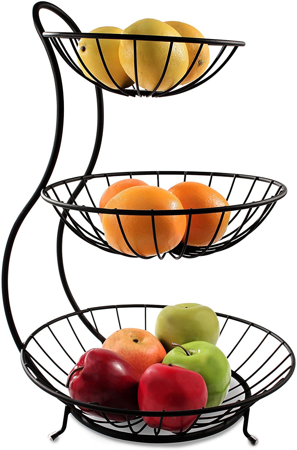 Fruitschaal - Etagere 3 laags – Fruitmand metaal - Schaal decoratie - voor fruit / groente / snacks / brood – RVS - 48 x 33 x 33 cm