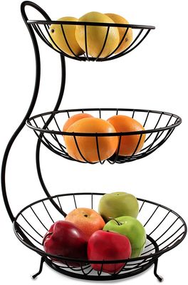Fruitschaal - Etagere 3 laags – Fruitmand metaal - Schaal decoratie - voor fruit / groente / snacks / brood – RVS - 48 x 33 x 33 cm