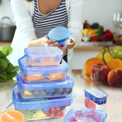 Siliconen deksels - 2 Designs - Vierkant & Rond - Set van 12 Stretch - Flexibele Vershoudbakje - Pandeksel - LFGB norm - 41% Rekbaar 1