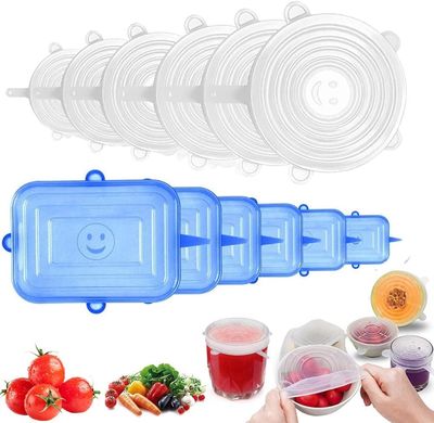 Siliconen deksels - 2 Designs - Vierkant & Rond - Set van 12 Stretch - Flexibele Vershoudbakje - Pandeksel - LFGB norm - 41% Rekbaar