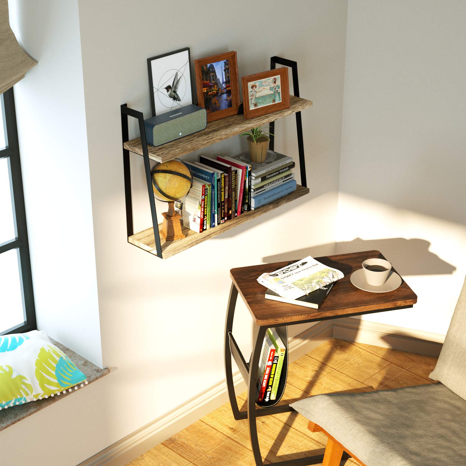 Wandplank met Paulownia Hout – Wandrek Industrieel Zwevend – Plankjes aan de muur – Wanddecoratie – Met gebranden afwerking