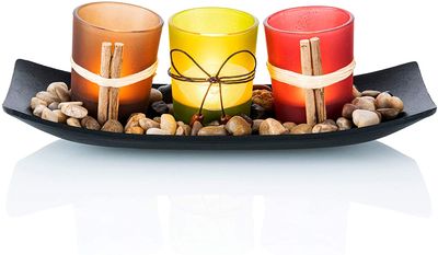 Waxinelichthouders glas – 3 kleuren – Kaarsenhouders voor waxinelichten – Theelichthouder – Met steentje en houder