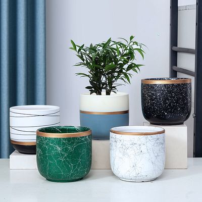 Bloempotten Binnen - Keramiek - Gouden Rand - Bloempot buiten - Afvoergat 24 cm - Turquoise– Groot 2