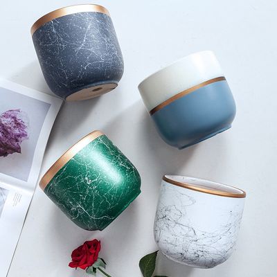 Bloempotten Binnen - Keramiek - Gouden Rand - Bloempot buiten - Afvoergat 24 cm - Turquoise– Groot 3