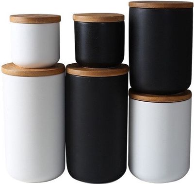 Voorraadpotten Keramiek - Suikerpot 3 stuks - Deksel Bamboe - Luchtdict Voorraadbussen Potten 2