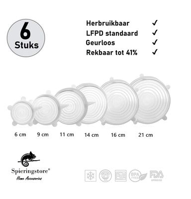 Siliconen deksels - Extra Sterk - Set van 6 Stretch - Flexibele Vershoudbakje - LFGB norm - 41% Rekbaar 3