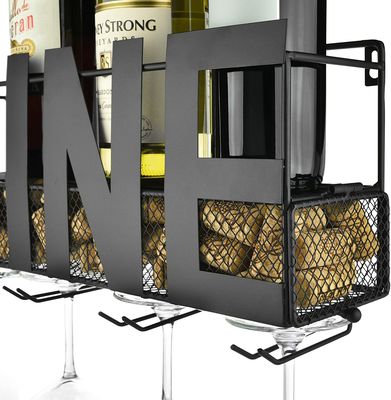 Wijnrek Wijnglazen – Voor aan de muur – RVS Metaal – Hangend – Wandmontage – Zwart – Industrieel – Incl. bladeren en kersen 3