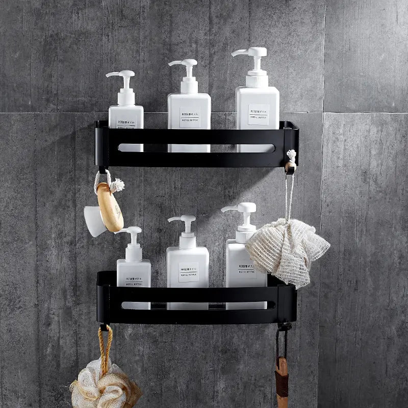 Dubbele Doucherek Zwart Zonder Boren – Sterke lijmbasis - Badkamer rek – Wand – Doucherekjes – Incl. schroeven