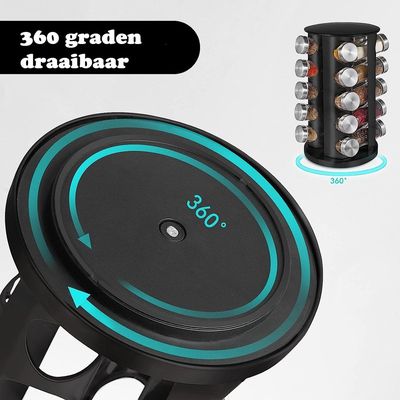 Kruidenrek staand – kruidenrek draaibaar – rek met 20 kruidenpotjes rond – kruiden organizer – Incl. 48 labels - Zwart 2