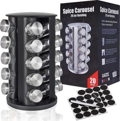 Kruidenrek staand – kruidenrek draaibaar – rek met 20 kruidenpotjes rond – kruiden organizer – Incl. 48 labels - Zwart 3